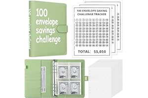 PHYXIN 100 Envelopes Money Saving Challenge Binder, A5 Money Saving Binder, 100 Envelope Challenge Binder, Savings Challenges Book with Envelopes to Save $5,050, Green