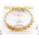Handmade Genuine Citrine Crystal 14k Gold Filled Wire Wrapped Bracelet, Birthstone Chakra Healing Gemstone Crystal Beads Adjustable Bangle Cuff Jewelry Gift for Women