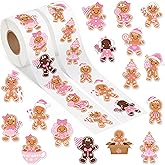 DSjuedui Christmas Pink Gingerbread Roll Stickers - 1000Pcs Cute Candy Cane Christmas Hats Gingerbread Man Stickers for Kids, Funny Cartoon Xmas Decals Gift for Birthday Party Laptop Guitar Skateboard