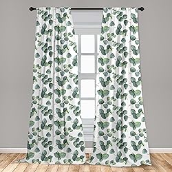 Ambesonne Leaf Curtains, Watercolor Style Pattern
