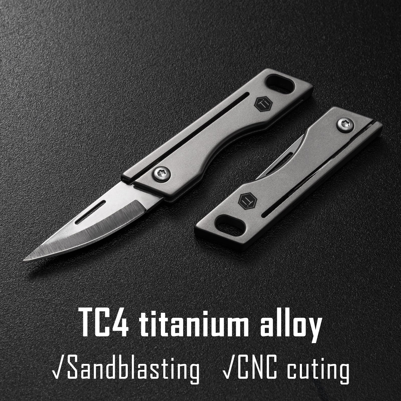 KeyUnity KK06 Mini-EDC-Taschenmesser, kleines Titan-Klappmesser mit integriertem Schlüsselloch für den täglichen Gebrauch 4