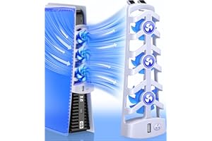 EUROA PS5 Cooling Fan, Efficient Cooling System with 5200RPM Cooling Fans & LED Light Compatible with Playstation 5, PS5 Accessories-Cooler Fan for PS5 Console Disc&Digital, USB Hub (Not Fit 2023 PS5 Slim)
