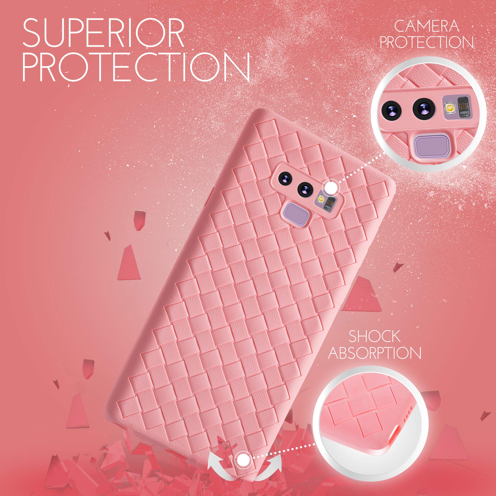 Galaxy Note 9 Case, Slim & Flexible Soft TPU Shockproof Cases for Samsung Note9, Ulta-Thin Full Body Cover, Protective Bumper for Note 9 Cell Phone, 2018 Hard Rugged Heavy Duty Protection (Pink)