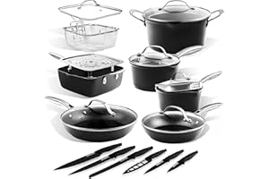 Granitestone Armor Max 20 Pc Kitchen Pots and Pans Set Non Stick, Anodized Nonstick Cookware Set, Non Stick Pots and Pan Set, Non Toxic Cookware Sets + 6 Pc Knife Set, Pot and Pan Set, Dishwasher Safe