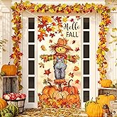 JarThenaAMCS Fall Door Banner Cover Scarecrow Pumpkin Leaves Hanging Banner Autumn Photo Background for Thanksgiving Party Home School Classroom Supplies, 31.5 x 67 Inch