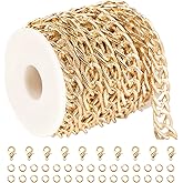 YOUBEIYEE 13 Feet/4M Gold Plated Aluminum Jewelry Chain Bulk Stylish Double Side Unwelded Rhomboid Chain Rappers Necklace Bracelet DIY Jewelry Supplies Findings