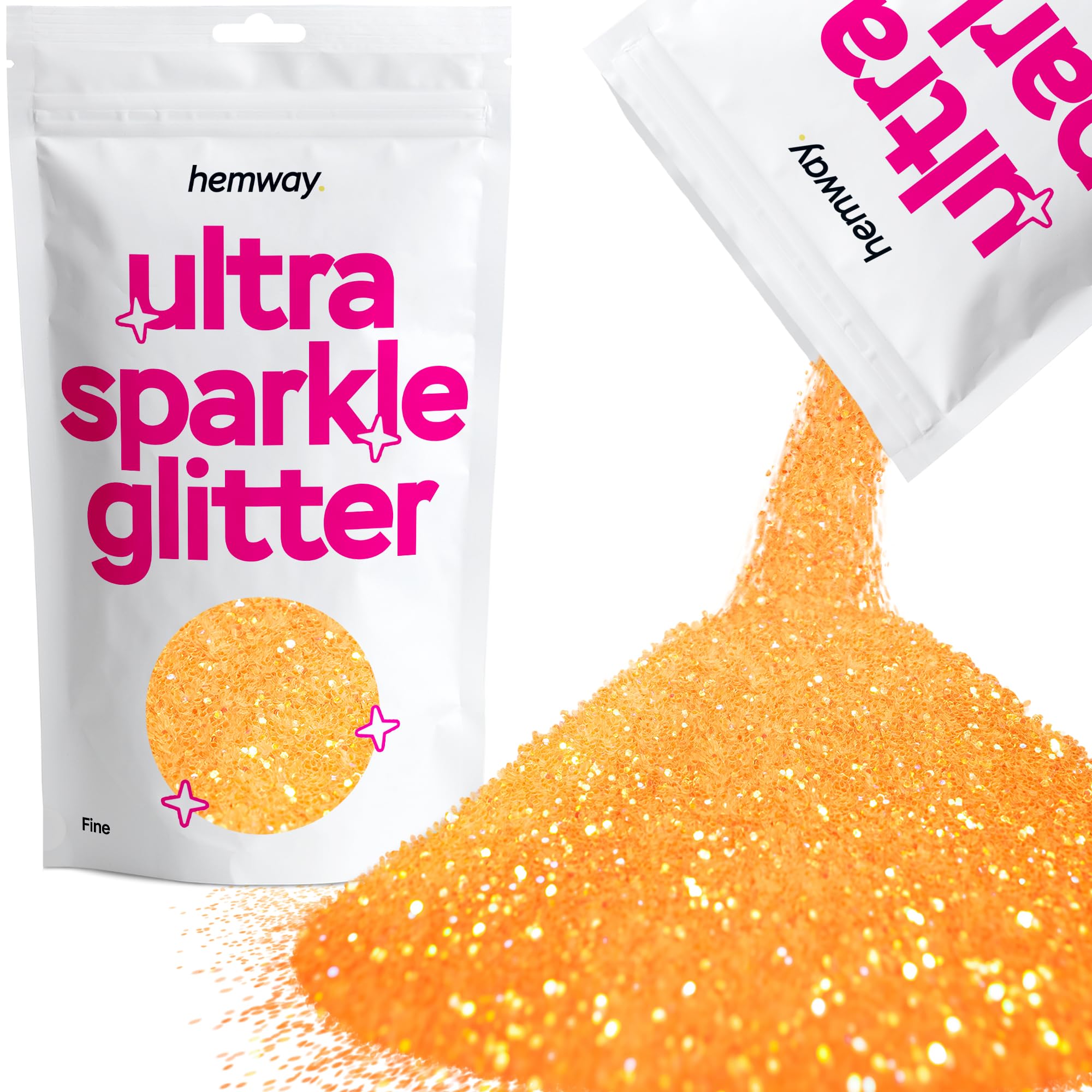 Hemway Ultra Sparkle Glitter Fluorescent Orange 100g Fine | Glitter for Arts & Craft, Makeup, Nail Art, Crafting, Card Making, Sparkle Decoration