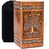 Wooden Cremation Urn for Human Ashes Adult Male Female 250 lbs, Engraved Tree of Life Decorative Funeral Urns Box and Casket for Ashes Men Women with Satin Bag Burial or Memorial(Tree of Life)