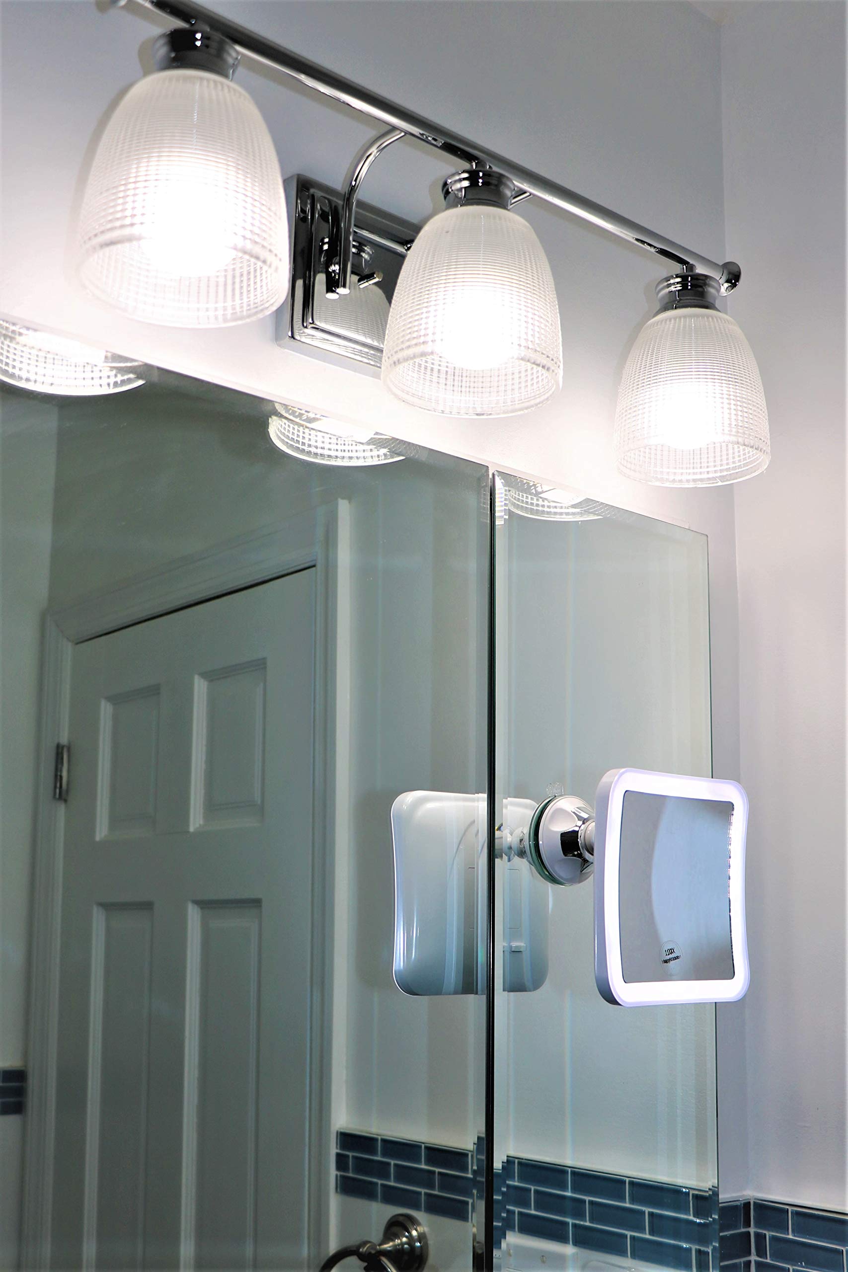 JiBen Square LED Lighted 10X Magnifying Makeup Mirror, Power Locking