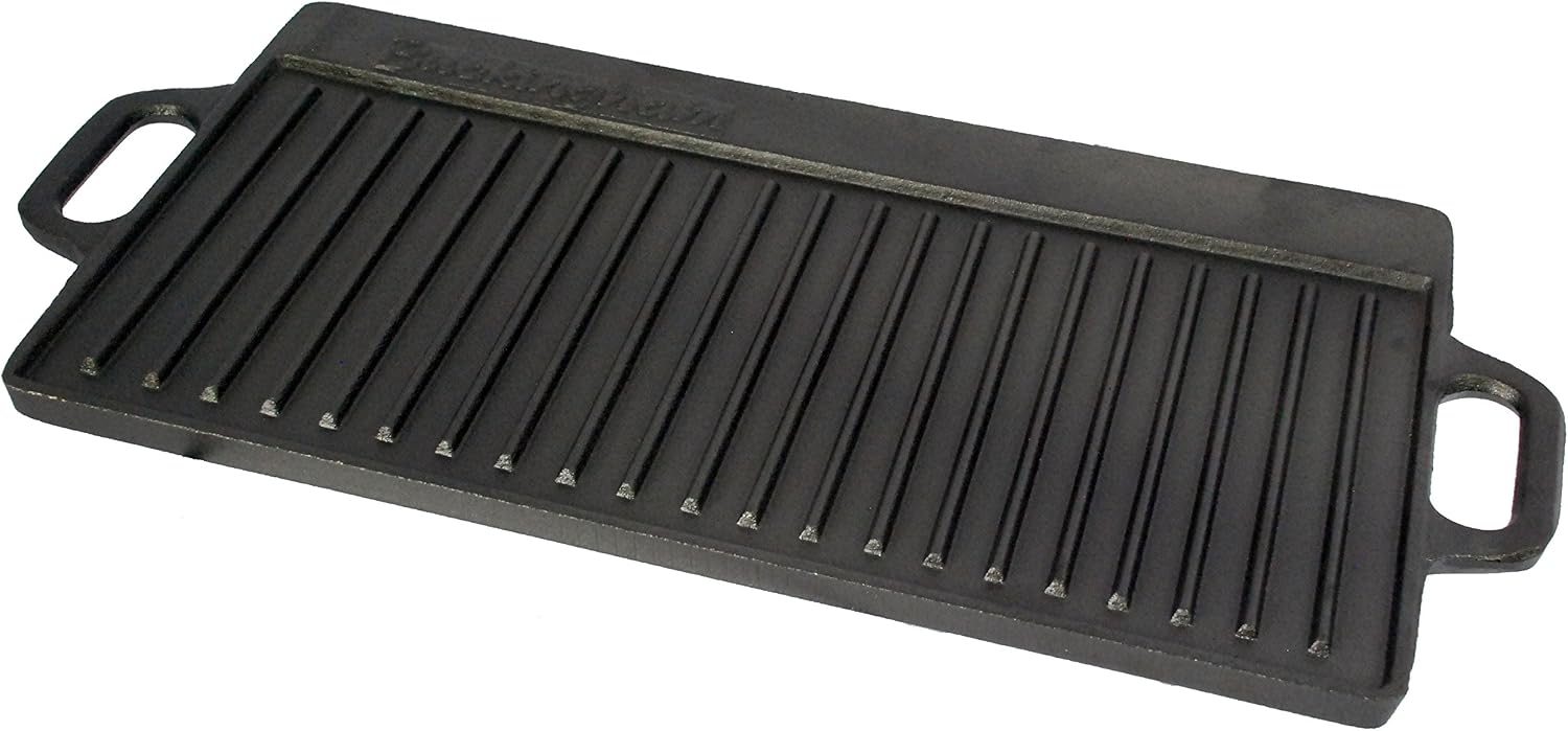 Buckingham Reversible Cast Iron Griddle Pan Pre-Seasoned Double Sided Grill Pan with Handle Flat & Ridged Surfaces for BBQ Grilling Oven Safe Gas Ceramic Induction Hob Compatible 50 cm