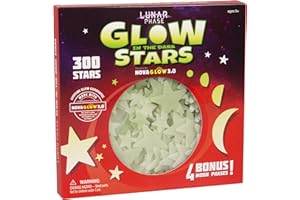 ULTRA-GLOW SUPER STARS Glow in The Dark Stars for Ceiling; 300 Count & 4 Bonus Moon Phases, Glow Stars with and Moon, Stars for Ceiling, Wall Decals for Kids Room Decor