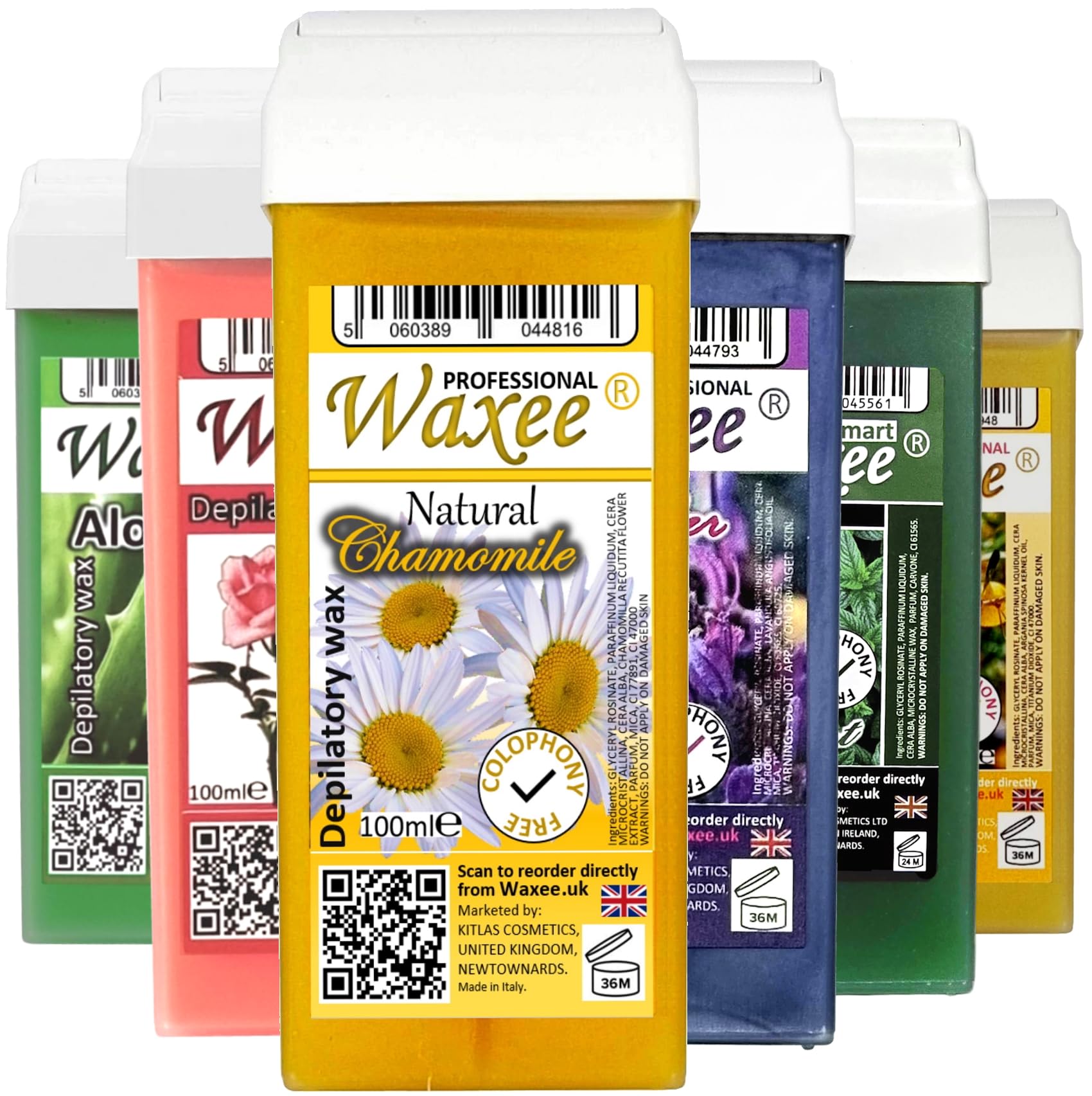 Roll on wax cartridge roller wax refill 100ml hair removal, waxing Herbal line from UK brand- Waxee. Mix of 6pcs