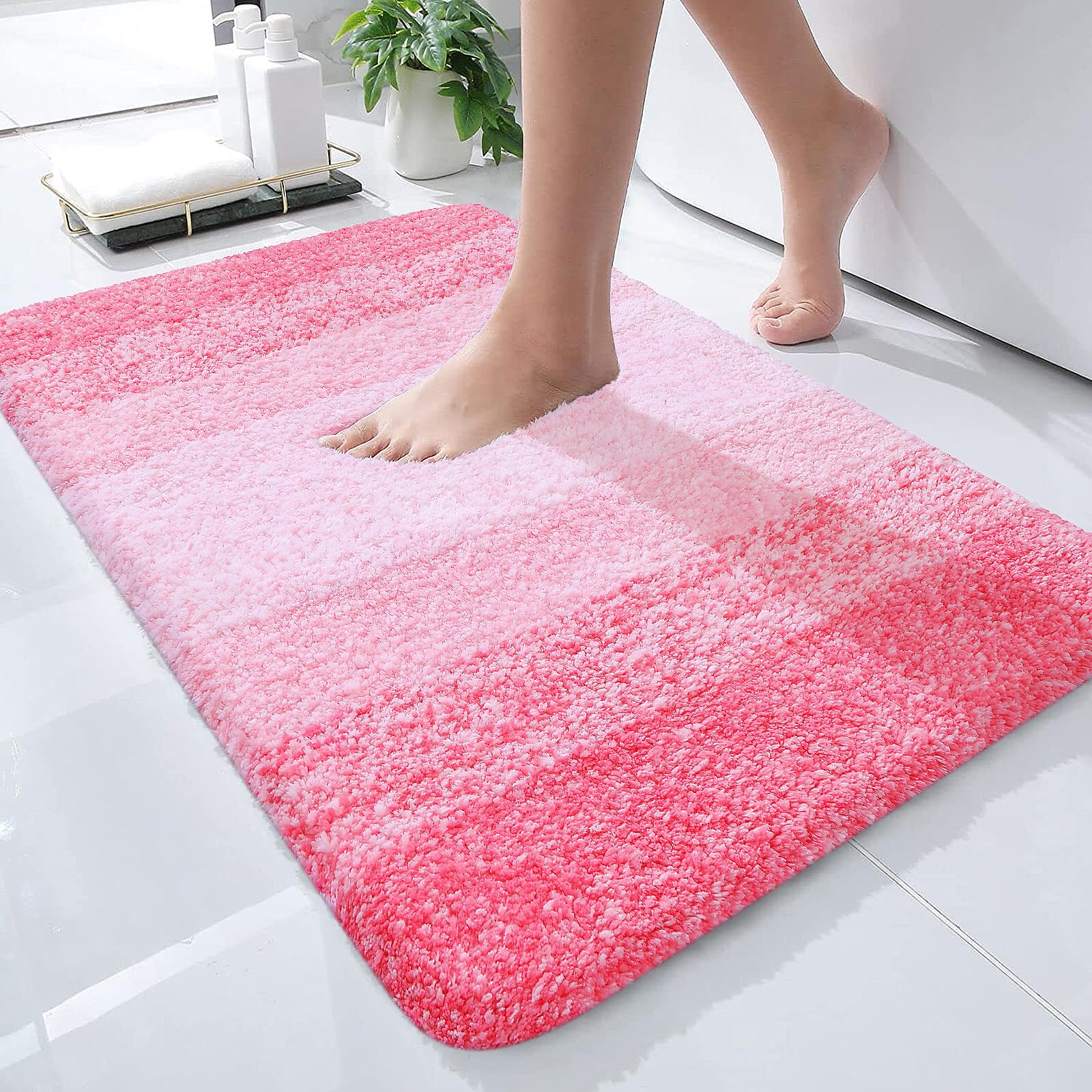 Photo 1 of **DIRT FROM TRANSPORT **OLANLY Bathroom Rug Mat 24x16, Extra Soft and Absorbent Microfiber Bath Rugs, Non-Slip Plush Shaggy Bath Carpet, Machine Wash Dry, Bath Mats for Bathroom Floor, Tub and Shower, Pink