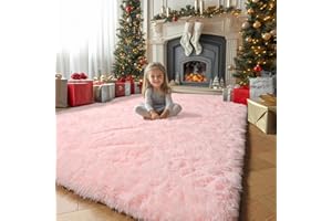 AMDREBIO Pink Area Rugs for Bedroom Girls, Living Room Decor, Fluffy Fuzzy Shag Rug 4x6 for Kids Room, Soft Cute Indoor Floor Carpet for Baby, Teen, Nursery, Preppy Dorm, Playroom, Plush Aesthetic Bedside Rug