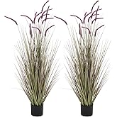 KOL Artificial 5ft 2-Pack Horsetail Reed Grass, 59in Tall Artificial Indoor Outdoor Fake Grass Plant, Home Office Décor Artificial Plants in Pot Faux Plant Greenery, Wedding Decor, Purple