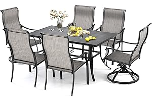 HAPPATIO Patio Dining Set,7 Piece Outdoor Dining Set,Patio Furniture Sets,2 Swivel Dining Chairs,4 Reg.Dining Chairs,Textilene Furniture Set for Patio,Yard,Pool (Gray)