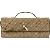 Joryin Woven Purse for Women Evening Clutch Woven Leather Handbags Light Brown Suede Crossbody Bag Purse Formal Evening Bag