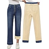 Fleece Lined Jeans Women High Waisted Straight Leg Jeans Winter Warm Thicken Stretch Fleece Lined Pants