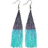 HANDMADE bead tassels earrings gunmetal turquoise earrings with fringe Evening nautical Blue ombre jewelry for women