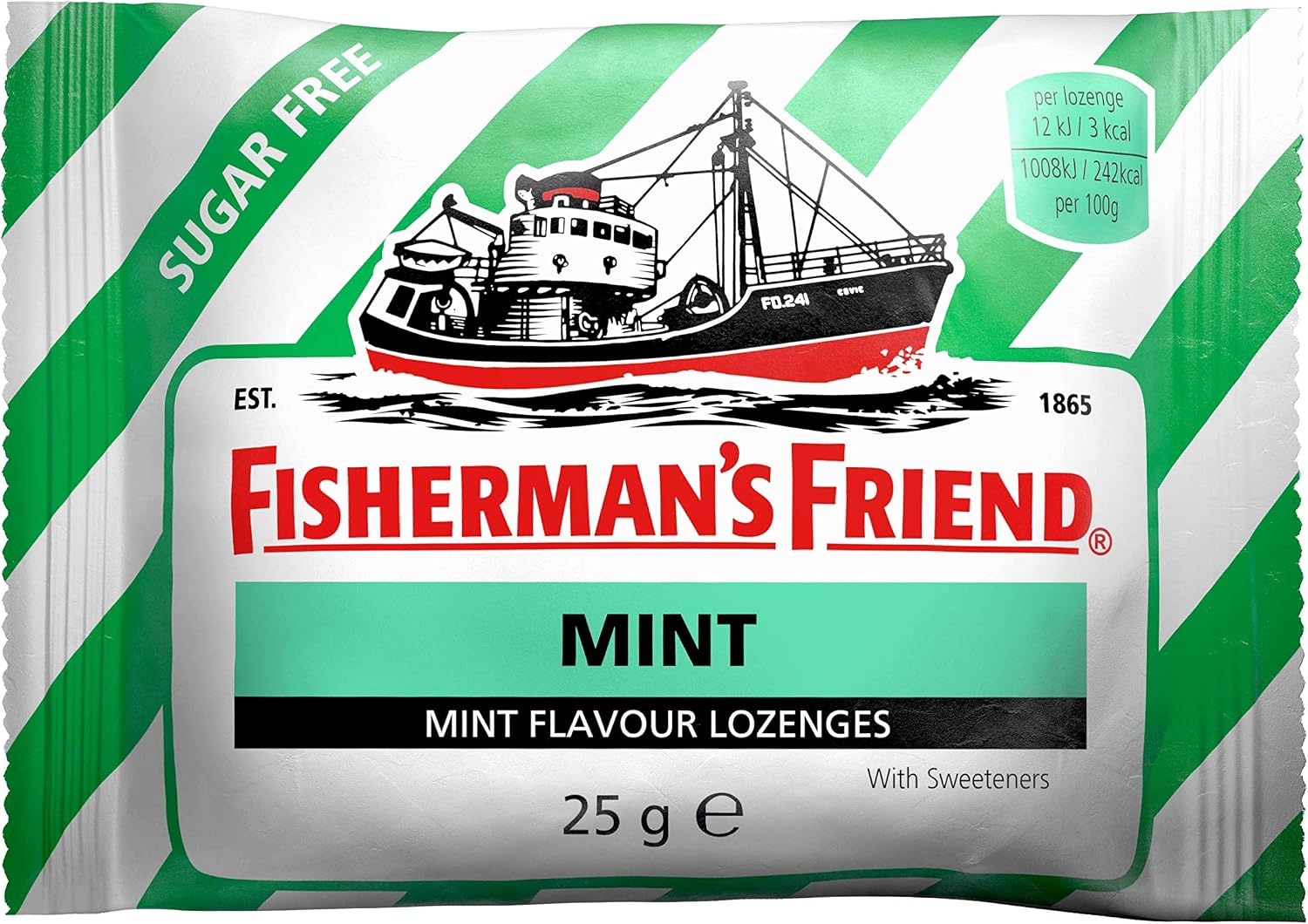 Fishermans Friend Mint Sugar Free Extra Strong Menthol Lozenges, Pack of 24 (25 g), Black, 11.9 cm x 10.4 cm x 19.1 cm
