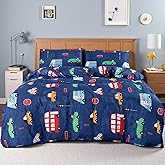 MAG 3 Pcs Blue Transportation,Car Duvet Cover Queen Size,Car Queen Bedding Set,Super Soft Microfiber, for Kids, Boys,Teens and Girls.