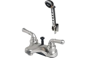 LAGUNA BRASS Builders Shoppe 2009BN/4120BN Motorhome Non-Metallic RV Diverter Lavatory Faucet with Hand Held Shower Set, Brushed Nickel Finish