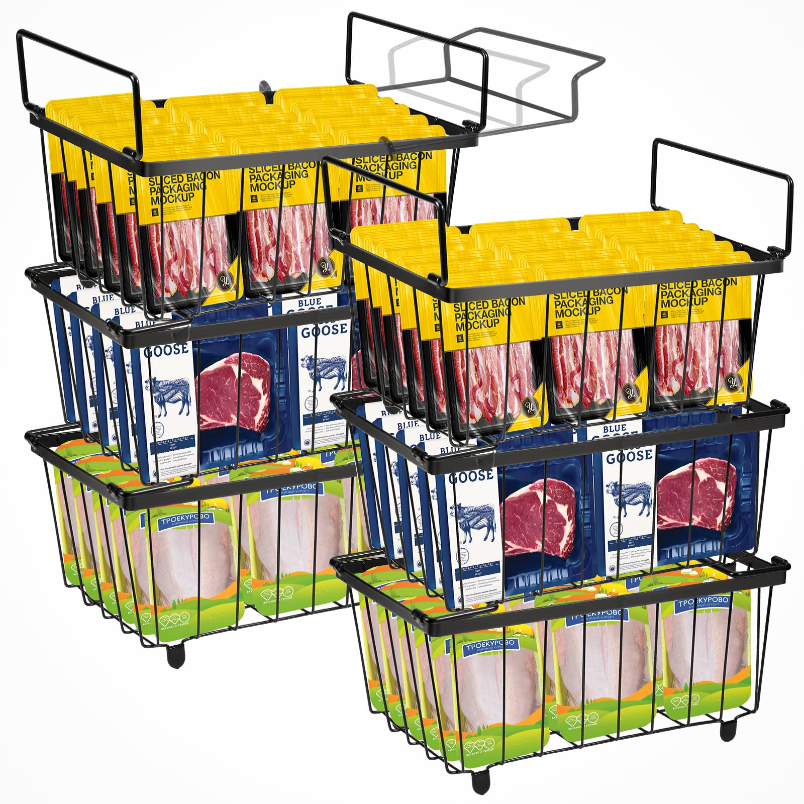 Photo 1 of Freezer Organizer Bins,6 Pack Stackable Chest Freezer Organizer Bins,for 7 Cu.FT Deep Freezer Kitchen Counter Organizer with 4 Extendable Handles Freezer Storage Baskets with Handles for Laundry