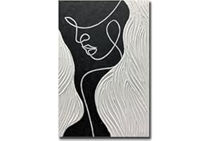moshinart 24 x 36in Hand-Painted Oil Painting 3D Texture Black White Grey Modern Minimalist Black Abstract Wall Art, Home Office Wall Decoration Human Face