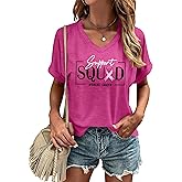 LAZYCHILD Breast Cancer Shirt Women Breast Cancer Awareness Pink Ribbon T-Shirt Cancer Survivor V-Neck Tops
