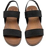 Veittes Women's Casual Flat Slide Sandals - Adjustable Elastic Strappy Double Bands Summer Flat Sandals
