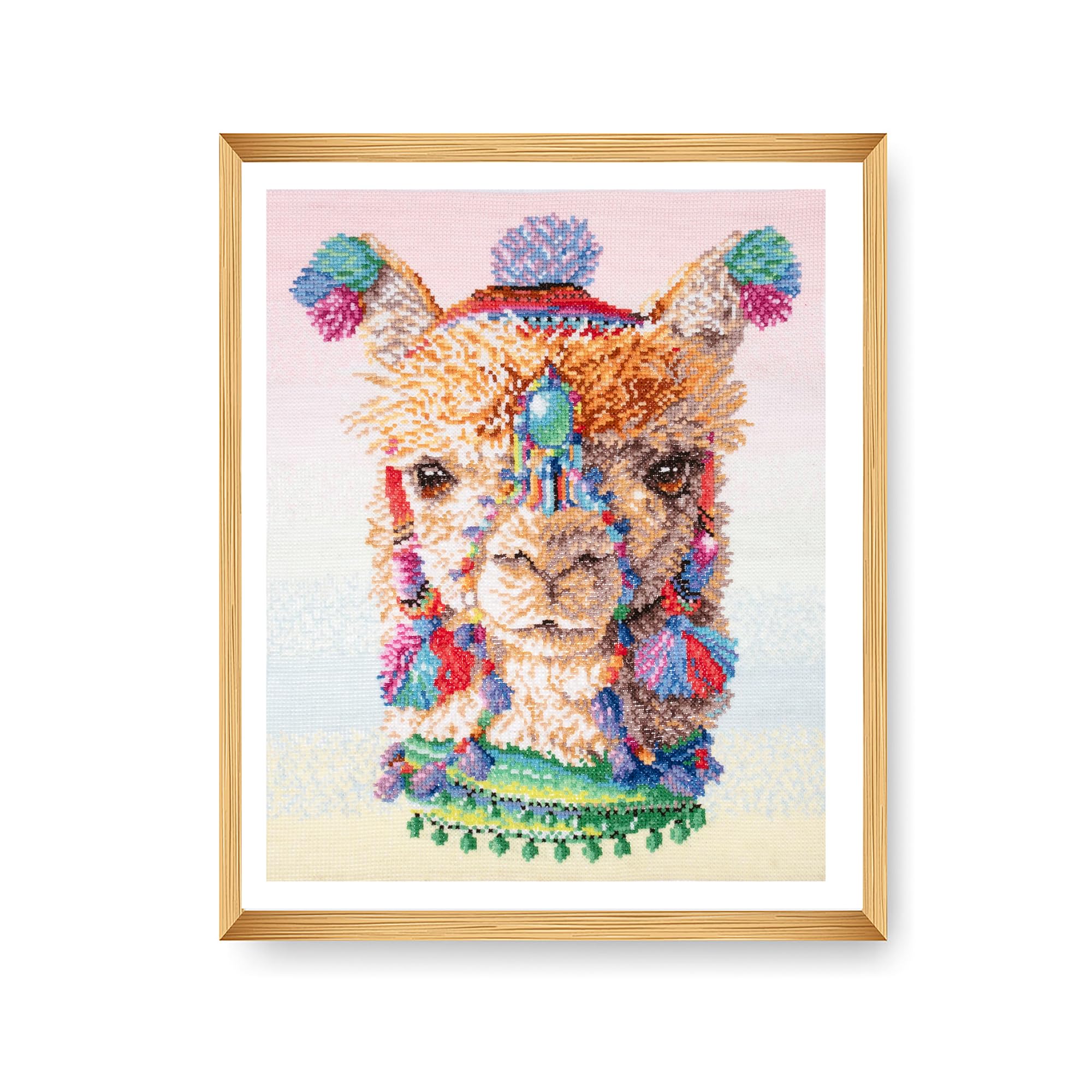 Trimits Printed Cross Stitch Kits - Printed Embroidery Needlecraft for Adults Beginners Kids, Christmas, Gifts, Wall Art (Frame Not Included), 11 Count Aida, Alpaca