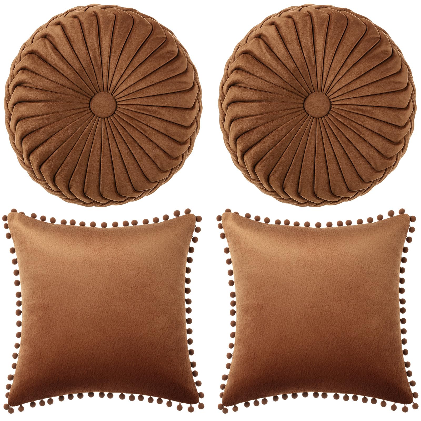 Photo 1 of Colingmill Set of 2 Pleated Round Pumpkin Pillow 15" Diameter 2 Pack Square Throw Pillow Cover Cushion Case 17.7x17.7 for Sofa Couch Vanity Chair Bed Home Farmhouse Christmas Decoration(Brown)