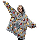 Giggling Getup Wearable Blanket Hoodie for Adults Gifts for Teen Girls Sister Women Sherpa Fleece Printed Hooded Blanket Sweatshirt Warm Cozy with Pocket & Sleeves Grey Chicken Nuggets Fries