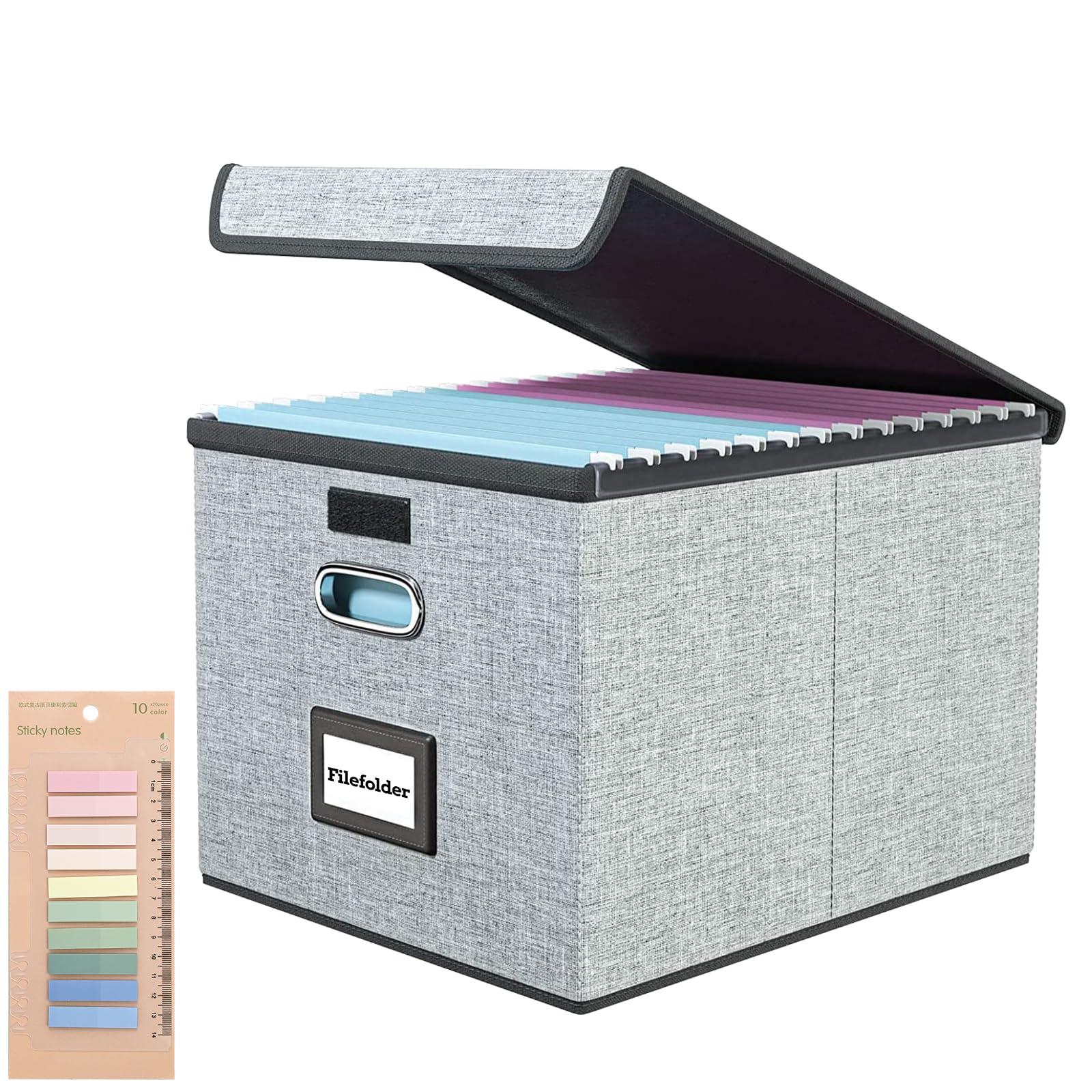 JTOOYS Upgraded Filing Boxes Portable Paperwork Organiser Large Capacity Multifunctional File Organiser with Lid Foldable Fabric Hanging Filing Box with Plastic Slide for Home Storage Office Filing