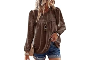 Falechay Womens Fall Tops Crewneck Long Sleeve Shirts Casual Chiffon Blouses Flowy Lace Hem Boho Clothing Trendy 2025
