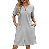 Ekouaer Women Zipper Robes Waffle Short Bathrobe Lightweight House Coat with Pockets Soft Nightgown S-3XL