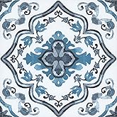 FloorPops Marrakesh Peel and Stick Floor Tiles, Blue, Floral Vinyl Floor Tiles, Water Resistant, 12 in x 12 in, Pack of 10