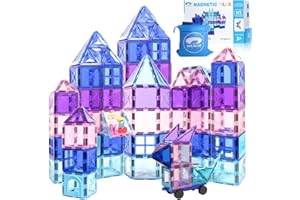 BIG BEAR CAVE 65pcs Frozen Castle Magnet Tiles Building Blocks - 3D STEM Educational Magnetic Tiles Building Blocks Toddler Boy Girls Toys Age 4-5 6-8+ for Pretend Play and Birthday