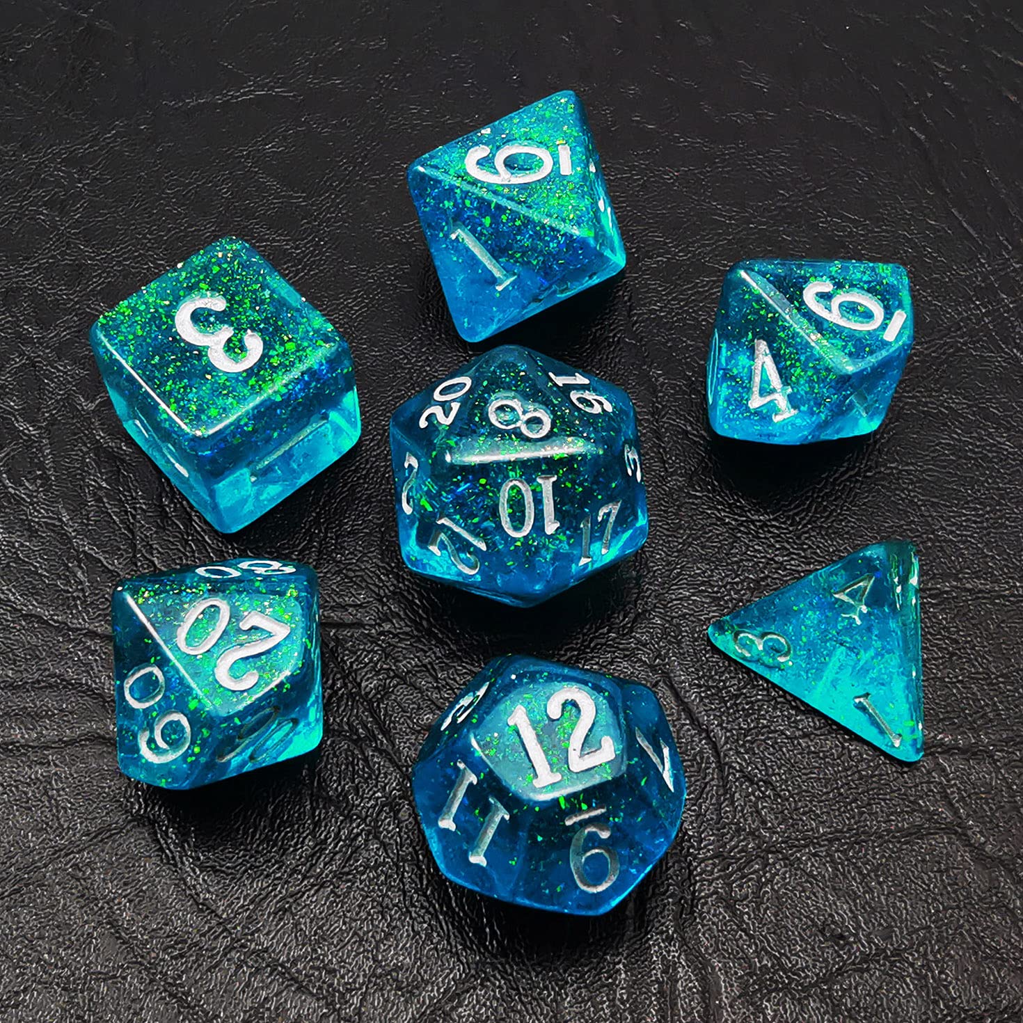 Bescon Blue Shimmery Dice Set, Polyhedral RPG Game 7-dice Set in Brick Box Packing — image 1