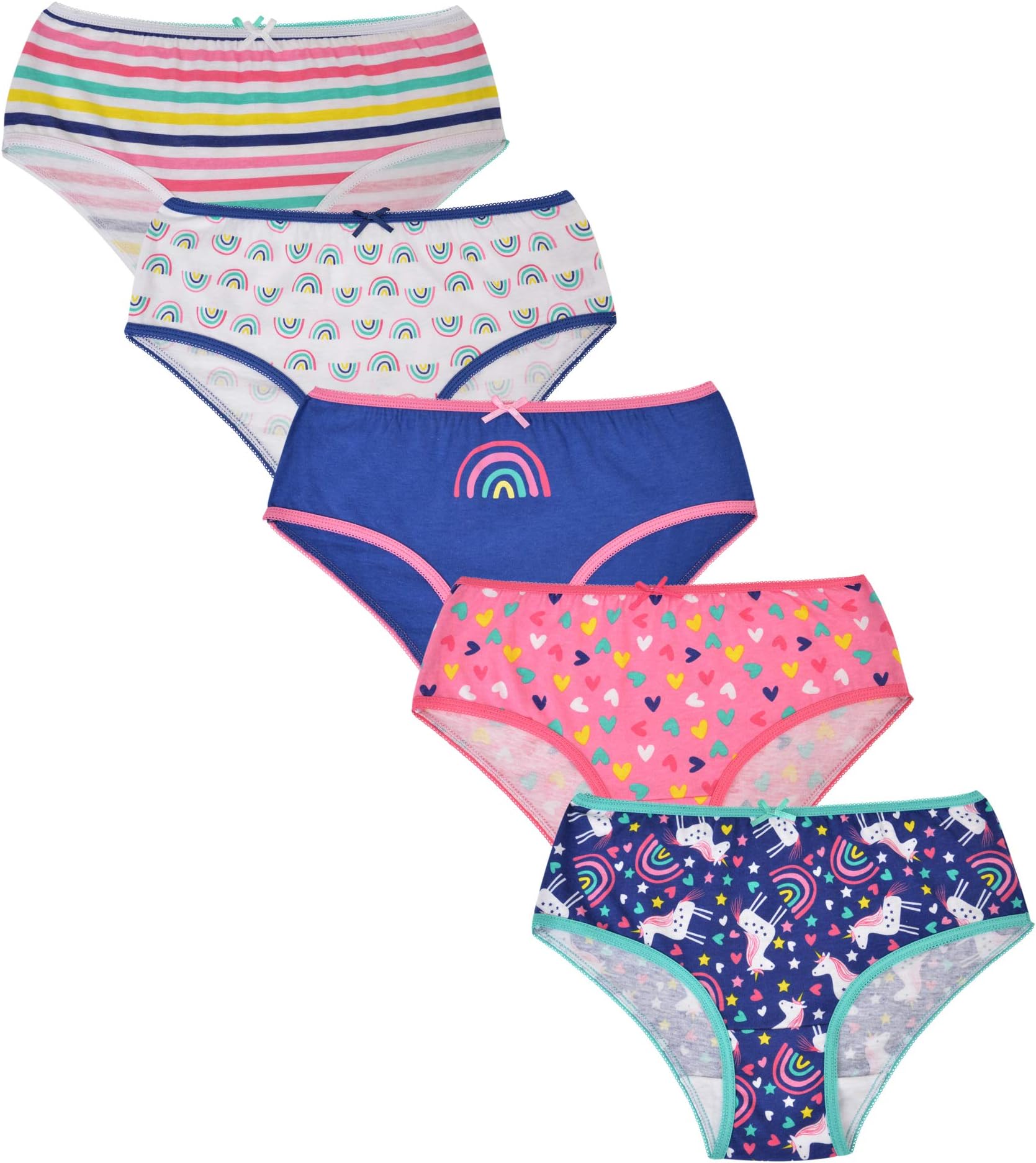 The Essentials Wardrobe Girls 5 Pack Briefs Pants Knickers Underwear Unicorn Design Size 2-13 Years