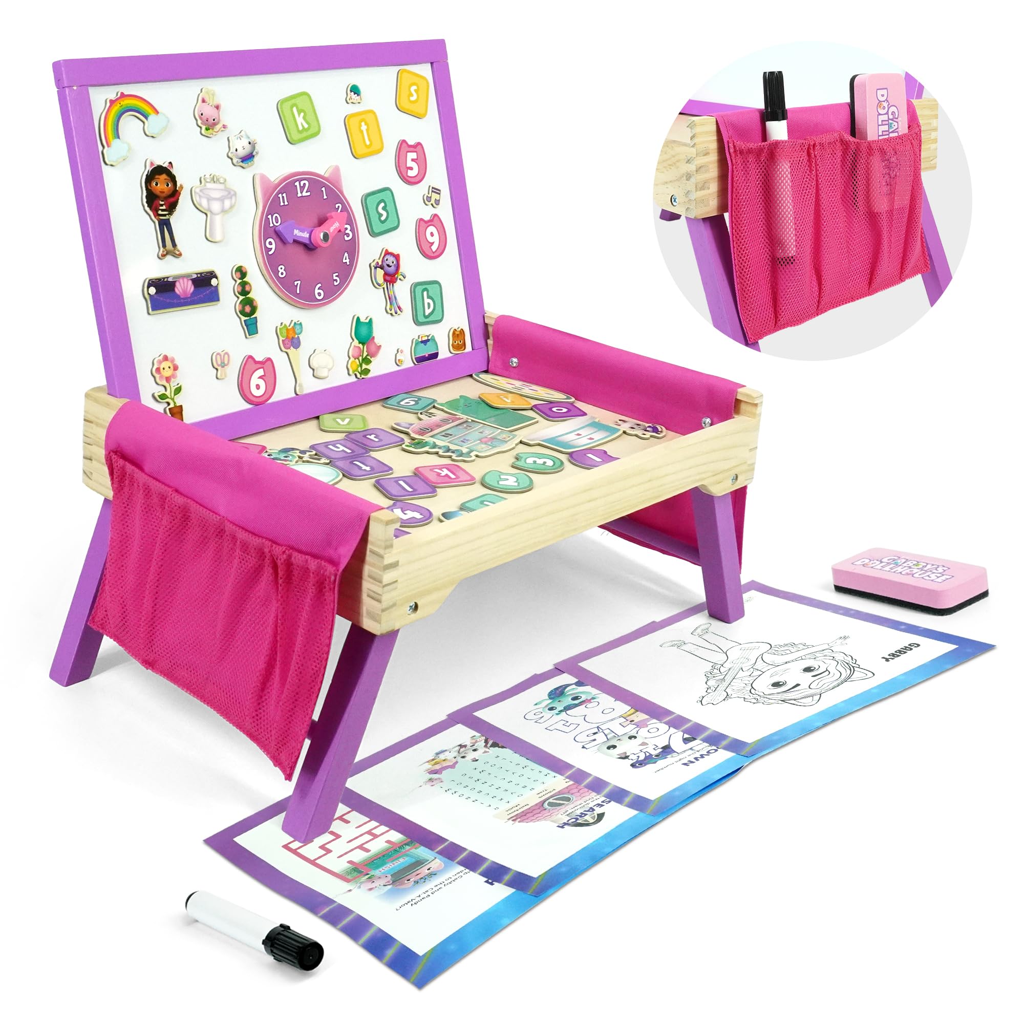 Gabby’s Dollhouse – 2-in-1 Creation Station & Lap Desk – Magnetic Whiteboard & Activity Set – Includes Erasable Marker, Magnets & Activity Sheets – Kids' Art & Learning Desk for Creative Play