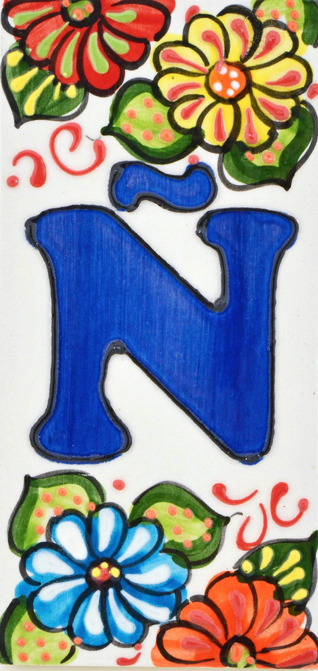 House letters 6 inch. Handpainted house letter tiles for signs, addresses and names. Address numbers for houses. House address numbers and letters. Design Design GARDEN 5,71" x 2,76" (LETTER "Ñ")