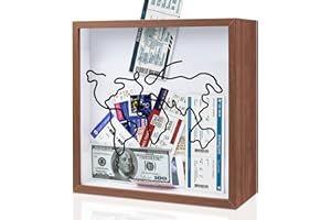 ZEEYUAN Adventure Archive Box 12x12inch Gifts for Dad Father From Wife/Daughter/Son, Wooden Travel Shadow Box with Slot, Loading Tickets Display Case Memories Travel Box Frame for Keepsake, Dark Brown