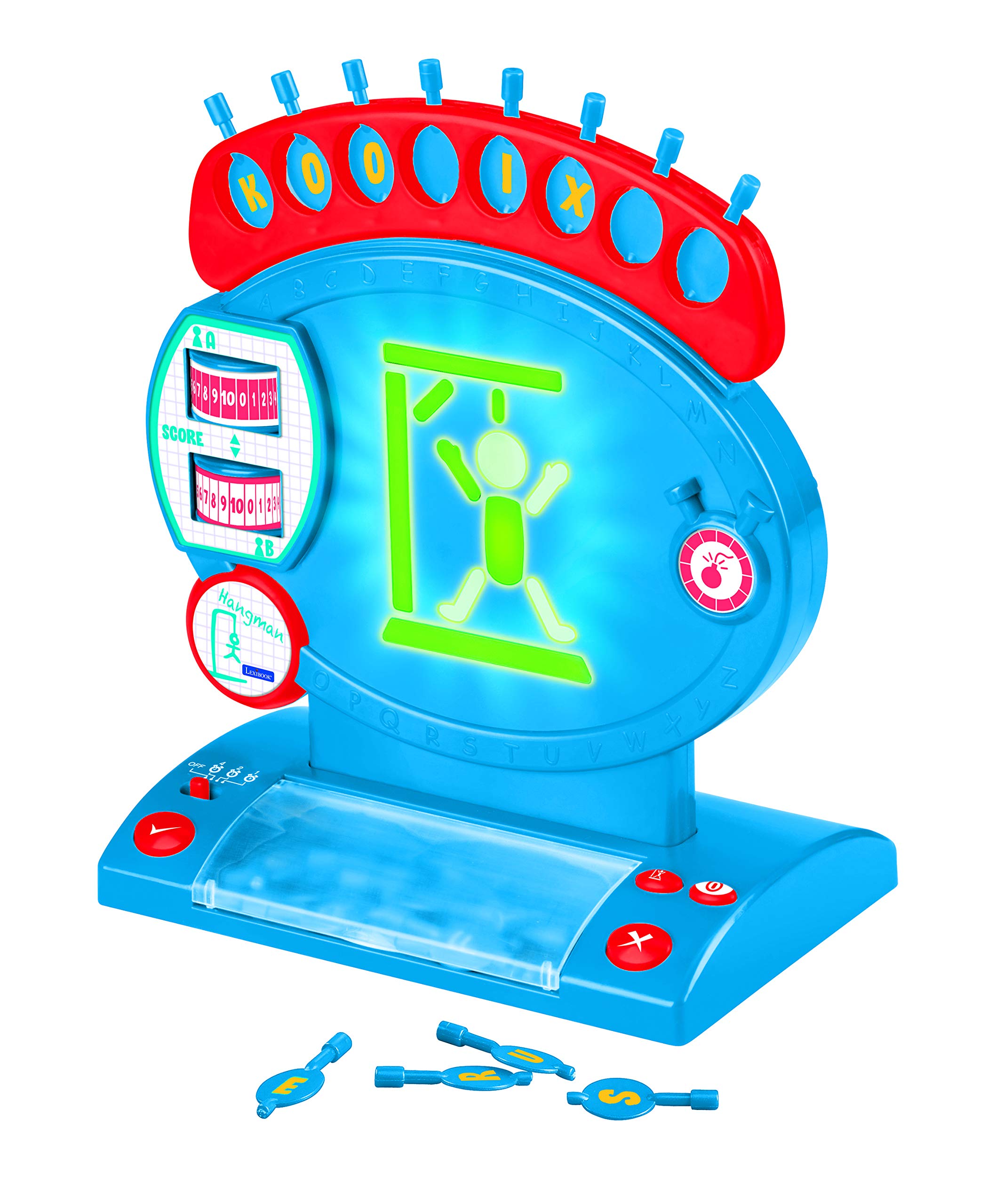 Lexibook, Electronic Hangman, Child and Family Board Game, Spelling and Vocabulary, Light and Sound Effects, 2 Players, Blue/red, JG800