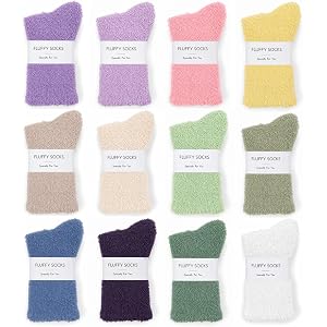 WeciBor 12 Pairs Womens Fuzzy Cozy Plush Fluffy Socks | Cloud Soft, Warm, Indoor Sleep Slippers, Bulk, Multicolor