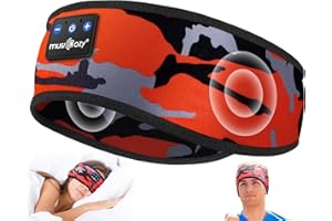 MUSICOZY Sleep Headphones Bluetooth 5.4 Headband, Wireless Earphones Music Sleep Earbuds Sleeping Eye Mask with HD Stereo Speakers for Workout Running Travel Yoga, Ideal Gifts (Black Red)