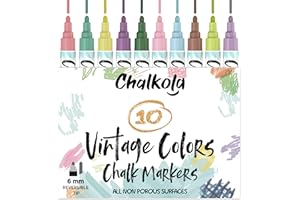 Liquid Chalk Markers for Chalkboard, Blackboards, Window, Bistro (10 Vintage Colors) - Bold Dry Erase Marker Pens | 6mm Rever