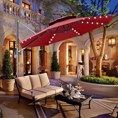 klismos patio umbrella Treasure Garden 13' Starlux AKZ PLUS Cantilever with Black Frame and Carbon Fabric What This Umbrella Does This offset design projects a large canopy from a sturdy side mast Klismos 10FT Windproof Patio Cantilever