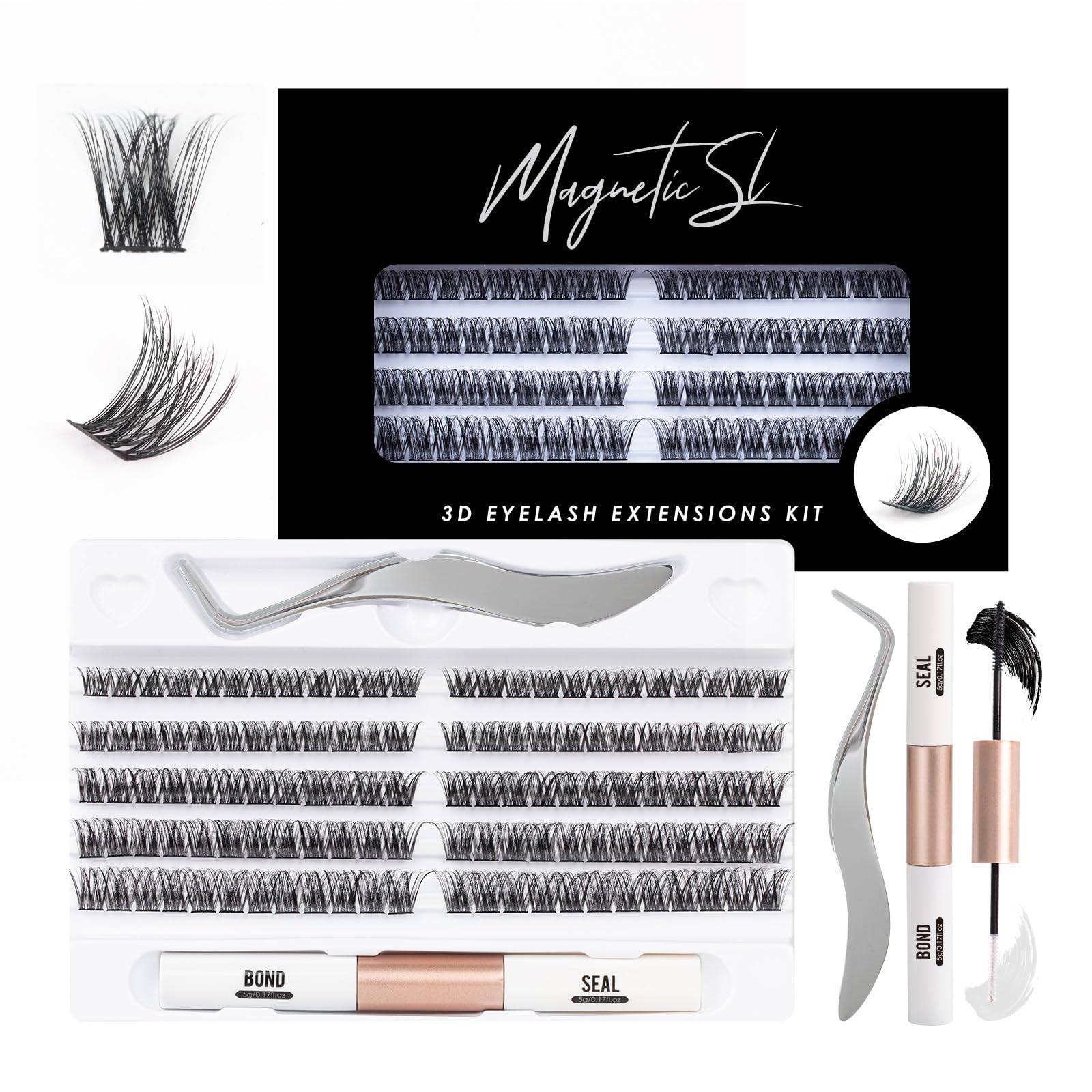 Individual Lashes 120 Cluster Lashes 3D False Eyelashes Natural Look D Curl Reusable Fluffy Lash Extension Kit with Applicator and Lash Bond and Seal DIY Cluster Eyelash Extensions Mix 10-16MM-DM01 — image 1