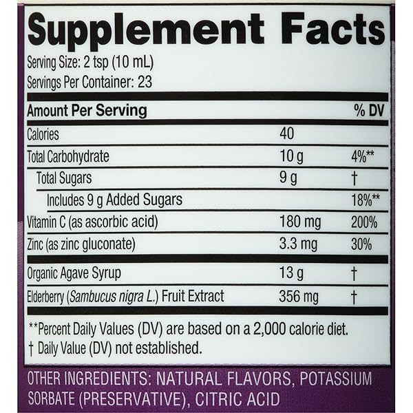 ZARBEE”S LIQUID DAILY IMMUNE SUPPORT, HIGH CONCENTRATE LIQUID, WITH REAL ELDERBERRY VITAMIN C & ZINC, BLACK ELDERBERRY FLAVOR, FOR DAYTIME USE, 8 FL OZ, BRAND IS ZARBEE”S
